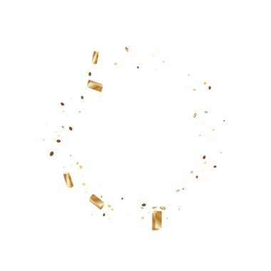  Altın konfetileri, kurdeleler. Parıldıyor. Bokeh geçmişi. Soyut altın yıldönümü davetiye şablonu. Düğün konsepti kartı. Uçan soyut parçacıklar. Patlama kutlama kartı.