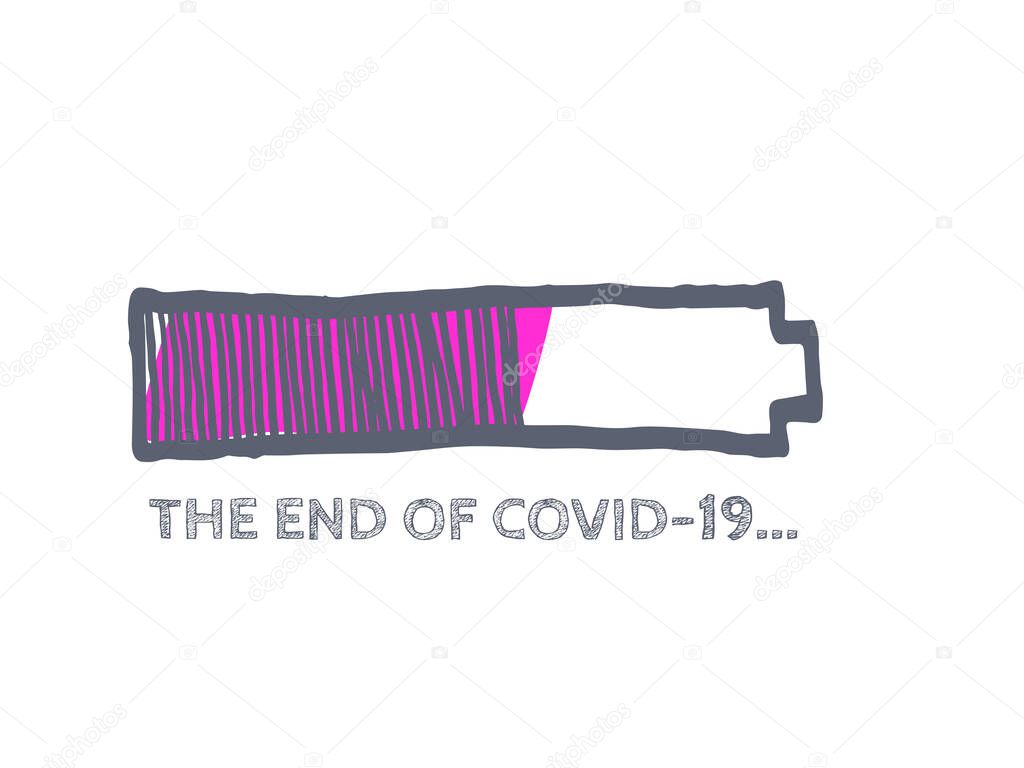 Quarantine Illustration. COVID-19 Vector Hand Drawn Loader. Infographic Element with 90% Complete Indicator. The End of Coronavirus Progress Bar Status.  Website Sketch Bar with Adjustable Fill Part.