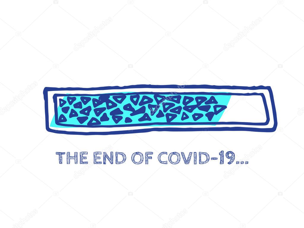 Website Sketch Bar with Adjustable Fill Part. Infographic Element with 90% Complete Indicator. Quarantine Illustration. The End of Coronavirus Progress Bar Status.  COVID-19 Vector Hand Drawn Loader.