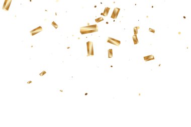  Altın konfetileri, kurdeleler. Parıldıyor. Bokeh geçmişi. Soyut altın yıldönümü davetiye şablonu. Düğün konsepti kartı. Uçan soyut parçacıklar. Patlama kutlama kartı.