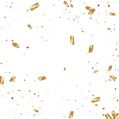  Altın konfetileri, kurdeleler. Parıldıyor. Bokeh geçmişi. Soyut altın yıldönümü davetiye şablonu. Düğün konsepti kartı. Uçan soyut parçacıklar. Patlama kutlama kartı.