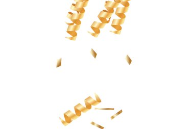  Altın konfetileri, kurdeleler. Parıldıyor. Bokeh geçmişi. Soyut altın yıldönümü davetiye şablonu. Düğün konsepti kartı. Uçan soyut parçacıklar. Patlama kutlama kartı.