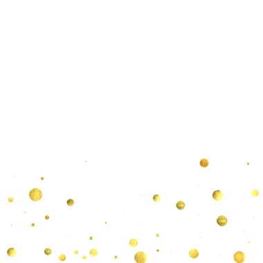 Folyo altın konfetisi. Işık vektörü arka planı kutlar. Suluboya altın parıltılar ve noktalar. Patlama arkaplanı. Lüks davetiye şablonu. Düşen altın konfetileri. Parıldayan arkaplan. 
