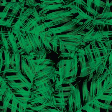 Palm Monstera Kusursuz Düzen. Siyah Yeşil Tropikal Yaz Arkaplanı. Plaj Ormanı Mayo Tasarımı Yaprakları. Lei Uyum. Klasik Hawai baskısı. Tropik Tekstil dokusu. Botanik fayansları.