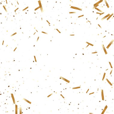  Altın konfetileri, kurdeleler. Parıldıyor. Bokeh geçmişi. Soyut altın yıldönümü davetiye şablonu. Düğün konsepti kartı. Uçan soyut parçacıklar. Patlama kutlama kartı.