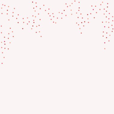 Kırmızı konfeti arka planı. Düşen gül ışıltısı. Davetiye, düğün, doğum günü, Noel kartı için grafiksel tasarım. Mutlu sürpriz fon. Soyut parçacıklar patlar. Vektör şenlik konsepti. 