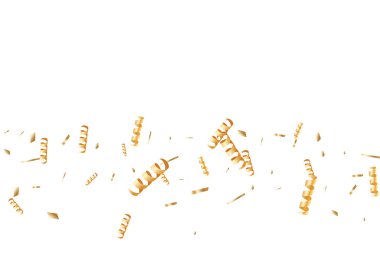 Altın kurdeleli konfeti. Parıldıyor. Bokeh geçmişi. Soyut altın odaklı yıldönümü davetiye şablonu. Düğün altın kurdele kartı. Uçan soyut parıltı. Patlama doğum günü kartı.