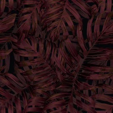 Palm Monstera Kusursuz Düzen. Turuncu Siyah Tropikal Yaz Arkaplanı. Plaj Ormanı Mayo Tasarımı Yaprakları. Lei Uyum. Klasik Hawai baskısı. Egzotik doku. Botanik fayansları.