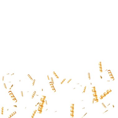  Altın konfetileri, kurdeleler. Parıldıyor. Bokeh geçmişi. Soyut altın yıldönümü davetiye şablonu. Düğün konsepti kartı. Uçan soyut parçacıklar. Patlama kutlama kartı.