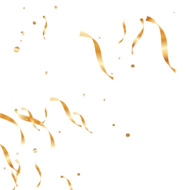  Altın konfetileri, kurdeleler. Parıldıyor. Bokeh geçmişi. Soyut altın yıldönümü davetiye şablonu. Düğün konsepti kartı. Uçan soyut parçacıklar. Patlama kutlama kartı.