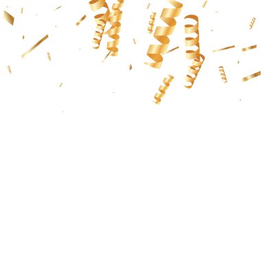  Altın konfetileri, kurdeleler. Parıldıyor. Bokeh geçmişi. Soyut altın yıldönümü davetiye şablonu. Düğün konsepti kartı. Uçan soyut parçacıklar. Patlama kutlama kartı.