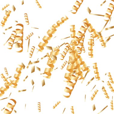  Altın konfetileri, kurdeleler. Parıldıyor. Bokeh geçmişi. Soyut altın yıldönümü davetiye şablonu. Düğün konsepti kartı. Uçan soyut parçacıklar. Patlama kutlama kartı.