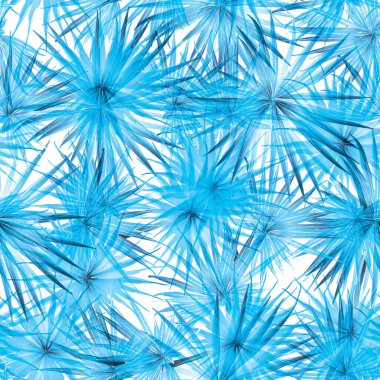 Palm Monstera Kusursuz Düzen. Mavi Beyaz Tropikal Yaz Arkaplanı. Plaj Ormanı Mayo Tasarımı Yaprakları. Lei Uyum. Klasik Hawai baskısı. Egzotik doku. Botanik fayansları.