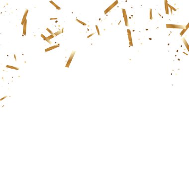  Altın konfetileri, kurdeleler. Parıldıyor. Bokeh geçmişi. Soyut altın yıldönümü davetiye şablonu. Düğün konsepti kartı. Uçan soyut parçacıklar. Patlama kutlama kartı.