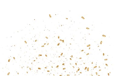  Altın konfetileri, kurdeleler. Parıldıyor. Bokeh geçmişi. Soyut altın yıldönümü davetiye şablonu. Düğün konsepti kartı. Uçan soyut parçacıklar. Patlama kutlama kartı.