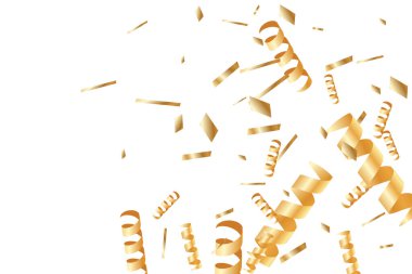  Altın konfetileri, kurdeleler. Parıldıyor. Bokeh geçmişi. Soyut altın yıldönümü davetiye şablonu. Düğün konsepti kartı. Uçan soyut parçacıklar. Patlama kutlama kartı.