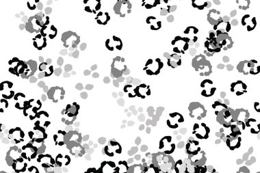 Leopar siyah, beyaz, gri vektör arkaplan. Mürekkeple çizilmiş hayvan kamuflajı. Leopar desenli yaz arkaplanı. Doymuş kabile baskısı. Minimum geometrik Afrikalı kaplama şablonu. İzole edilmiş siluet.