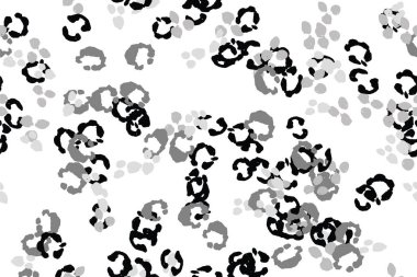 Leopar siyah, beyaz, gri vektör arkaplan. Mürekkeple çizilmiş hayvan kamuflajı. Leopar desenli yaz arkaplanı. Doymuş kabile baskısı. Minimum geometrik Afrikalı kaplama şablonu. İzole edilmiş siluet.