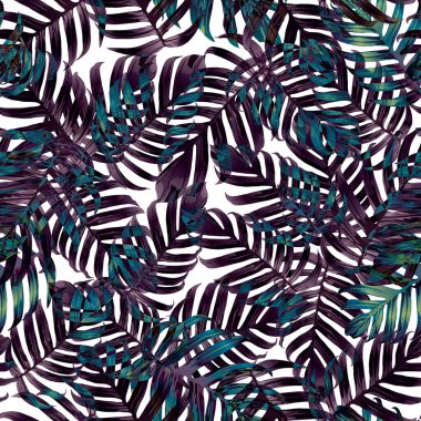 Palm Monstera Kusursuz Düzen. Mavi Siyah Tropikal Yaz Arkaplanı. Plaj Ormanı Mayo Tasarımı Yaprakları. Lei Uyum. Klasik Hawai baskısı. Egzotik doku. Botanik fayansları.