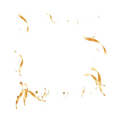  Altın konfetileri, kurdeleler. Parıldıyor. Bokeh geçmişi. Soyut altın yıldönümü davetiye şablonu. Düğün konsepti kartı. Uçan soyut parçacıklar. Patlama kutlama kartı.