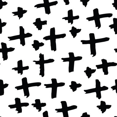 Çapraz model. Siyah, beyaz, geometrik, pürüzsüz doku. Hippi moda baskısı. Mimalistik grafik tekrar eden fayans. Suluboya geometri arka planı. Soyut soyut doğrusal süsleme