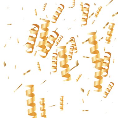  Altın konfetileri, kurdeleler. Parıldıyor. Bokeh geçmişi. Soyut altın yıldönümü davetiye şablonu. Düğün konsepti kartı. Uçan soyut parçacıklar. Patlama kutlama kartı.