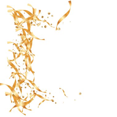  Altın konfetileri, kurdeleler. Parıldıyor. Bokeh geçmişi. Soyut altın yıldönümü davetiye şablonu. Düğün konsepti kartı. Uçan soyut parçacıklar. Patlama kutlama kartı.