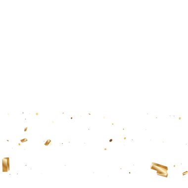  Altın konfetileri, kurdeleler. Parıldıyor. Bokeh geçmişi. Soyut altın yıldönümü davetiye şablonu. Düğün konsepti kartı. Uçan soyut parçacıklar. Patlama kutlama kartı.