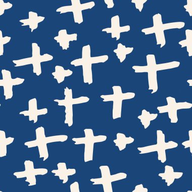 Çapraz model. İndigo geometrik dikişsiz doku. Tek renkli tasarım baskısı. Fütürist grafik tekrar eden fayans. Basit geometri arkaplanı. Soyut soyut doğrusal süsleme