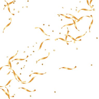  Altın konfetileri, kurdeleler. Parıldıyor. Bokeh geçmişi. Soyut altın yıldönümü davetiye şablonu. Düğün konsepti kartı. Uçan soyut parçacıklar. Patlama kutlama kartı.