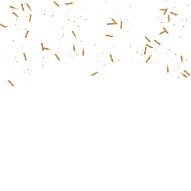 Altın kurdeleli konfeti. Uçan parlak parıltı. Bokeh dokusu. Soyut altın odaklı yıldönümü davetiye şablonu. Düğün altın çıngıraklı yılanlar. Düşen soyut ışıltı. Patlama doğum günü kartı.