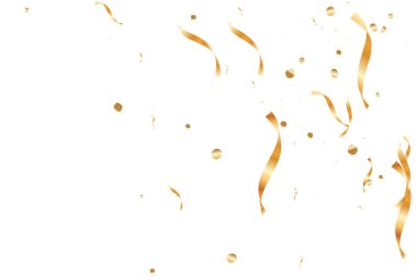  Altın konfetileri, kurdeleler. Parıldıyor. Bokeh geçmişi. Soyut altın yıldönümü davetiye şablonu. Düğün konsepti kartı. Uçan soyut parçacıklar. Patlama kutlama kartı.