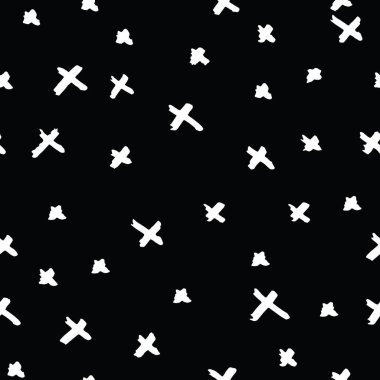 Çapraz model. Siyah, beyaz, geometrik, pürüzsüz doku. Düz vektör tasarım baskısı. Mimal grafik tekrar eden fayans. Mürekkeple çizilmiş geometri arka planı. Modern soyut doğrusal süs. 