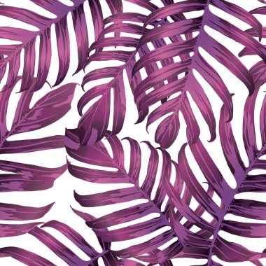 Palm Monstera Kusursuz Düzen. Beyaz Pembe Tropik Yaz Arkaplanı. Plaj Ormanı Mayo Tasarımı Yaprakları. Lei Uyum. Retro Hawai baskısı. Tropik Tekstil dokusu. Botanik fayansları.