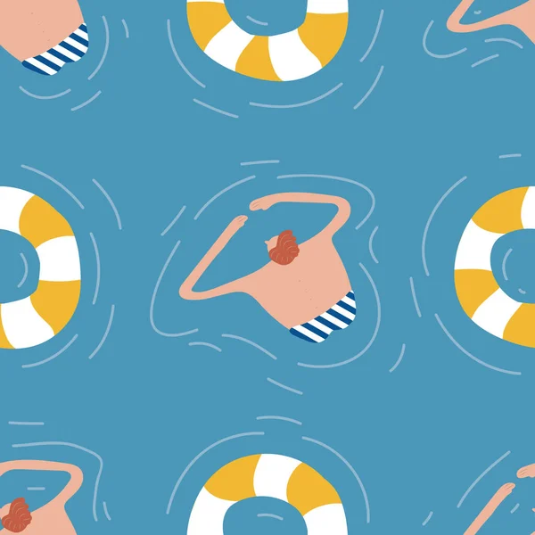 Swimmers Pool Seamless Pattern Summer Vector People Swimwear Healthy Lifestyle — Stock Vector