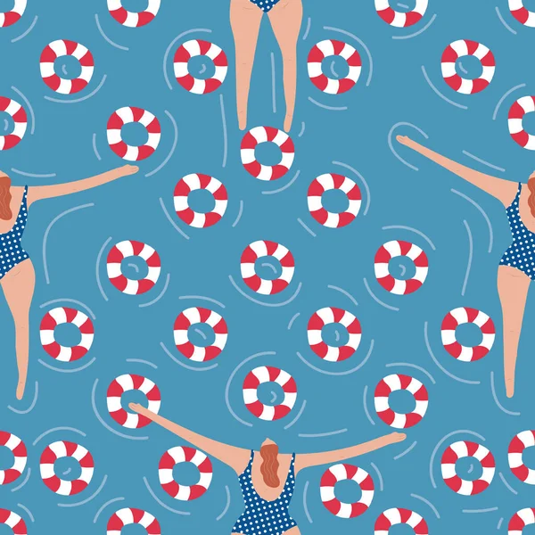 Swimmers Pool Seamless Pattern Summer Vector People Swimwear Healthy Lifestyle — Stock Vector