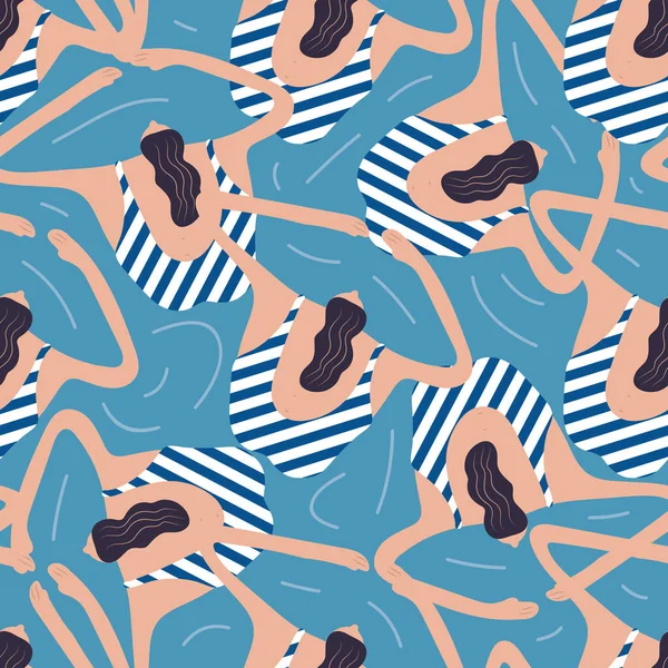 Swimmers Pool Seamless Pattern Summer Vector People Swimwear Healthy Lifestyle — Stock Vector