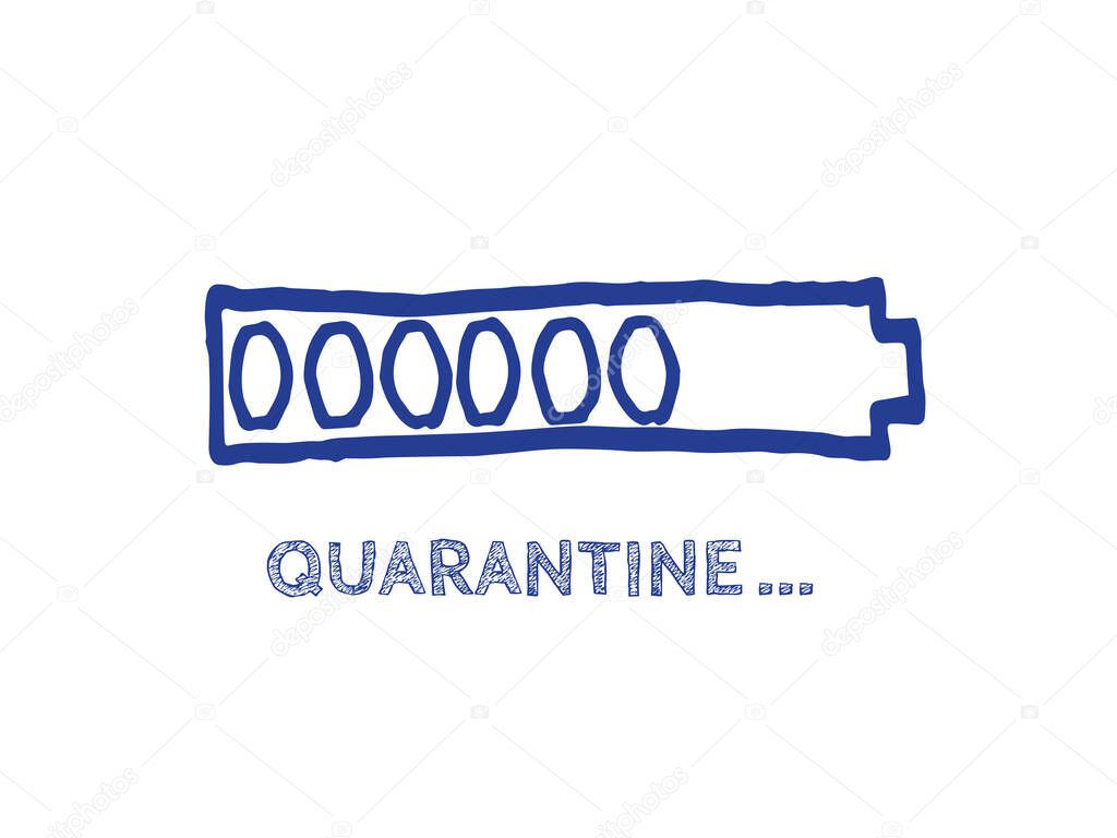 Quarantine Illustration. Infographic Element with 90% Complete Indicator. COVID-19 Vector Hand Drawn Loader. The End of Coronavirus Progress Bar Status.  Website Sketch Bar with Adjustable Fill Part.