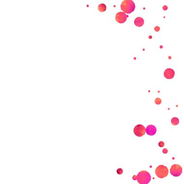 Kırmızı konfeti arka planı. Düşen gül ışıltısı. Davetiye, düğün, doğum günü, Noel kartı için grafiksel tasarım. Sevgililer Günü arkaplanı. Soyut parçacık pankartı. Vektör şablonu. 