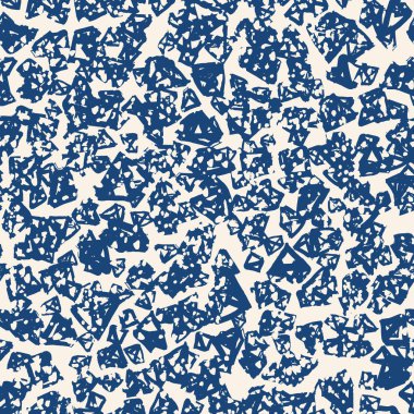 Üçgen desen. İndigo geometrik dikişsiz doku. Tek renkli tasarım baskısı. Japonca grafik tekrar eden fayans. Basit geometri arkaplanı. Soyut soyut doğrusal süsleme