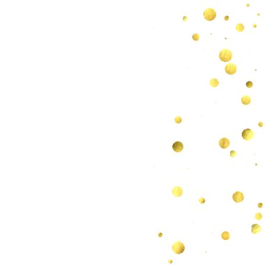 Folyo altın konfetisi. Parıldayan vektör arka planı kutlar. Suluboya altın parıltılar ve noktalar. Makbuz arkaplanı. Lüks davetiye şablonu. Düşen altın konfetileri. Parıldayan arkaplan. 