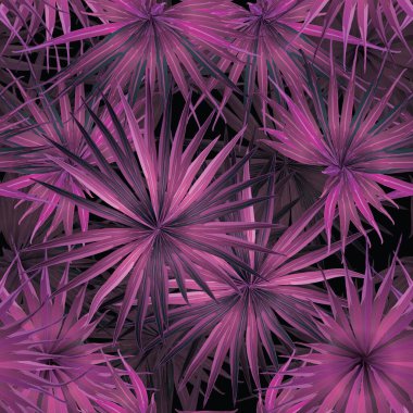 Palm Monstera Kusursuz Düzen. Magenta Tropik Yaz Arkaplanı. Plaj Ormanı Mayo Tasarımı Yaprakları. Lei Uyum. Retro Hawai baskısı. Tropik Tekstil dokusu. Botanik döşemesi.
