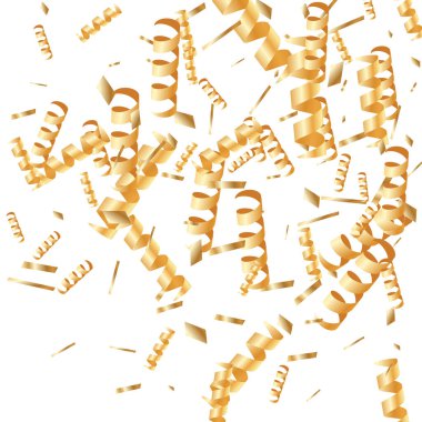  Altın konfetileri, kurdeleler. Parıldıyor. Bokeh geçmişi. Soyut altın yıldönümü davetiye şablonu. Düğün konsepti kartı. Uçan soyut parçacıklar. Patlama kutlama kartı.