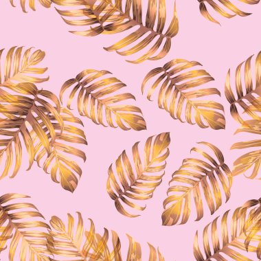 Palm Monstera Kusursuz Düzen. Magenta Tropik Yaz Arkaplanı. Plaj Ormanı Mayo Tasarımı Yaprakları. Lei Uyum. Retro Hawai baskısı. Tropik Tekstil dokusu. Botanik döşemesi.