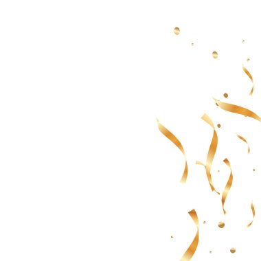  Altın konfetileri, kurdeleler. Parıldıyor. Bokeh geçmişi. Soyut altın yıldönümü davetiye şablonu. Düğün konsepti kartı. Uçan soyut parçacıklar. Patlama kutlama kartı.