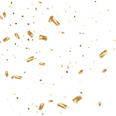  Altın konfetileri, kurdeleler. Parıldıyor. Bokeh geçmişi. Soyut altın yıldönümü davetiye şablonu. Düğün konsepti kartı. Uçan soyut parçacıklar. Patlama kutlama kartı.