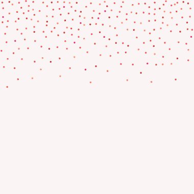 Kırmızı konfeti arka planı. Düşen gül ışıltısı. Davetiye, düğün, doğum günü, Noel kartı için grafiksel tasarım. Mutlu sürpriz fon. Soyut parçacıklar patlar. Vektör şablonu. 