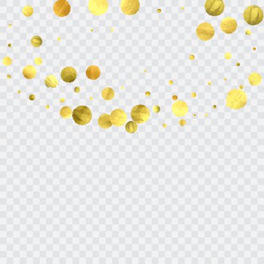 Yuvarlak altın konfetisi. Geçmişi kutlayın. Suluboya altın parıltılar ve noktalar. Makbuz arkaplanı. Lüks davetiye şablonu. Düşen altın konfetileri. Parıldayan arkaplan. 