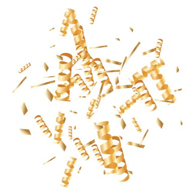  Altın konfetileri, kurdeleler. Parıldıyor. Bokeh geçmişi. Soyut altın yıldönümü davetiye şablonu. Düğün konsepti kartı. Uçan soyut parçacıklar. Patlama kutlama kartı.