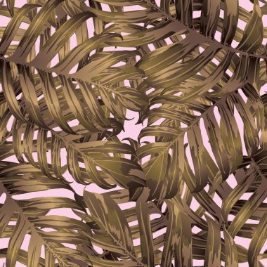 Palm Monstera Kusursuz Düzen. Pembe Beyaz Tropikal Yaz Arkaplanı. Plaj Ormanı Mayo Tasarımı Yaprakları. Lei Uyum. Retro Hawai baskısı. Tropik Tekstil dokusu. Botanik döşemesi.